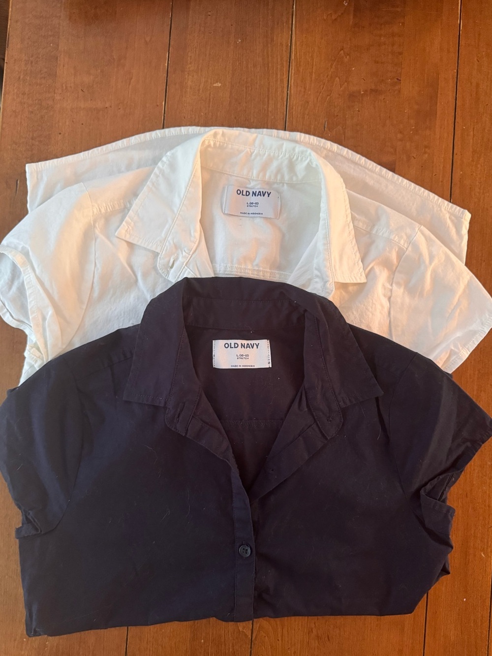 Old Navy Girls Uniform Short Sleeve Button Up Shirt Bundle, L 10-12 Blue & White